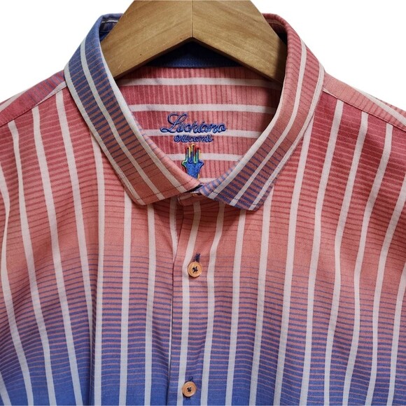 Luchiano Visconti Shirt Mens XL Blue Red Striped Cotton Modal Button Flip Cuff - Picture 4 of 16
